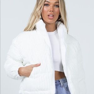 Princess Polly Alexa Cord Puffer Jacket White